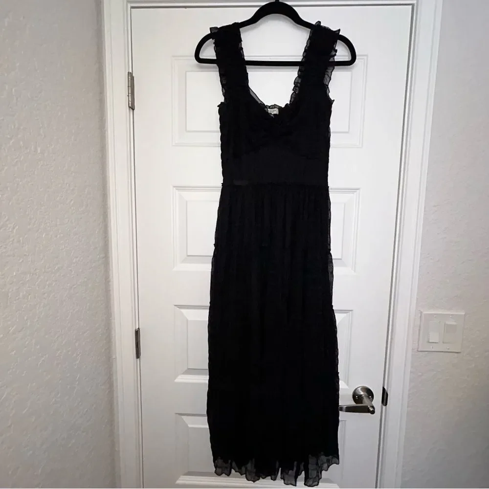 New, Max Studio Ruffle Layer Mesh Sleeveless Midi Dress - Picture 5 of 12